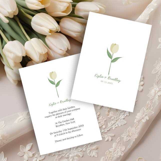 Minimalistisches Tulip Einladung (Cute Minimalist Pale Creme Tulip Wedding Invitation Card.)