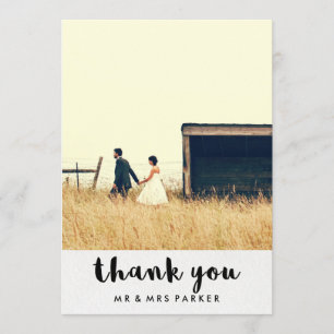 Minimalistisches Typografie-Hochzeits-Foto danken Dankeskarte