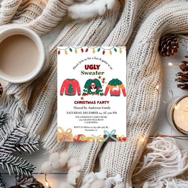 Minimalistisches Ugly Sweater Weihnachten Party Einladung (Von Creator hochgeladen)
