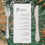 Minimalistisches und einfaches Abendmenü Menükarte<br><div class="desc">Minimalistische Karten mit Hochzeitmenü | Moderne Speisekarte,  Abendmenü für Hochzeiten,  rustikales Buffet zum Hochzeitsessen und Getränkekarte,  einfache kalligraphische rustikale Hochzeitsmenüs,  rustikales Hochzeitsmenü,  Menü für Hochzeitstische</div>