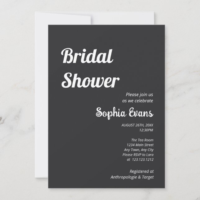 Minimalistisches und einfaches Matte Black Brautpa Einladung (Vorderseite)