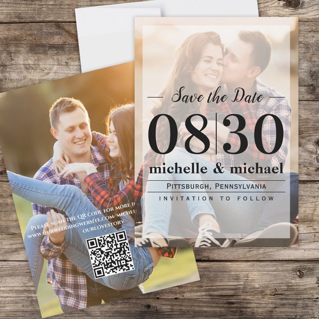 Minimalistisches Vellum Einfaches Foto | QR-Code-W Save The Date (Von Creator hochgeladen)