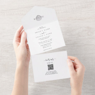 Minimalistisches Venusmuschel-Monogramm-Hochzeit All In One Einladung