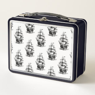 Minimalistisches Vintage-Segelschiff-Musterdesign Metall Brotdose