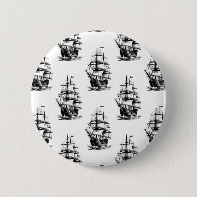Minimalistisches Vintages Segelschiffmuster Button (Vorderseite)