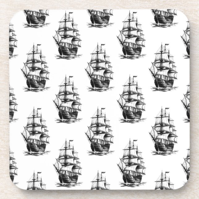Minimalistisches Vintages Segelschiffmuster Getränkeuntersetzer (Vorderseite)