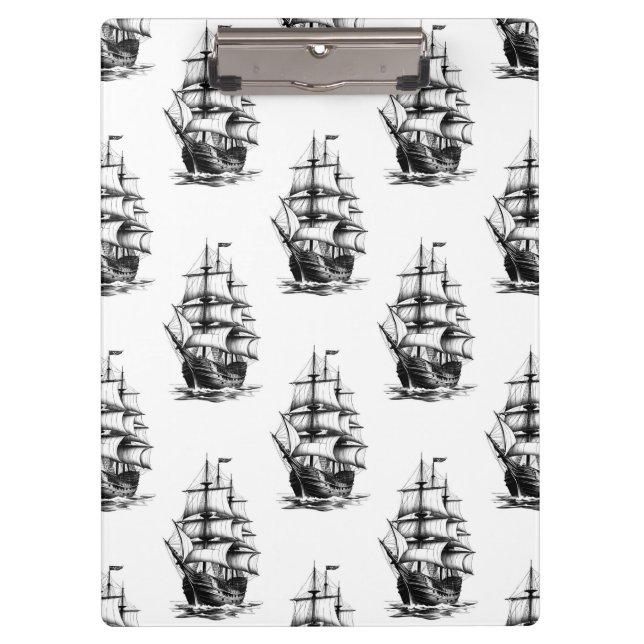 Minimalistisches Vintages Segelschiffmuster Klemmbrett (Vorderseite)