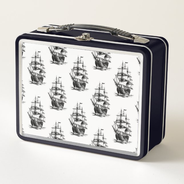 Minimalistisches Vintages Segelschiffmuster Metall Brotdose (Vorderseite)