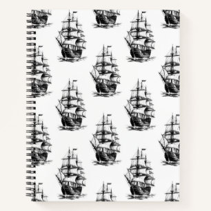 Minimalistisches Vintages Segelschiffmuster Notizbuch