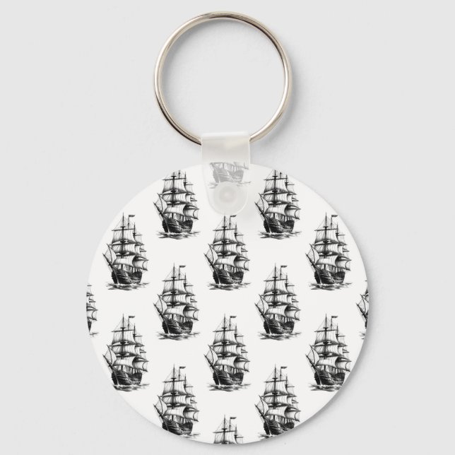 Minimalistisches Vintages Segelschiffmuster Schlüsselanhänger (Vorderseite)