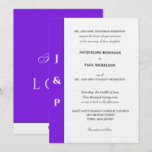 Minimalistisches Violett Weißes Monogramm Einladung