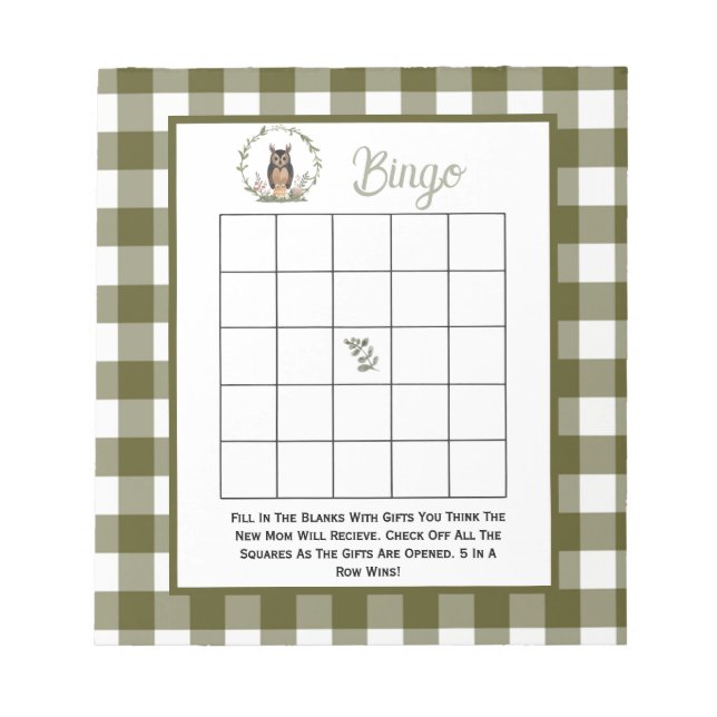 Minimalistisches Wald-Bingo-Spiel Notizblock (Vorderseite)