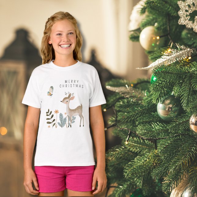 Minimalistisches Wasserfarben-Hirsch und Schmetter T-Shirt (Von Creator hochgeladen)