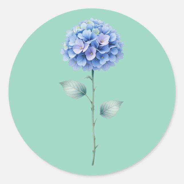 Minimalistisches Wasserfarben-Hydrangea-Blumendesi Runder Aufkleber (Vorderseite)