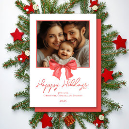 Minimalistisches Watercolor Red Ribbon Single Foto Feiertagskarte