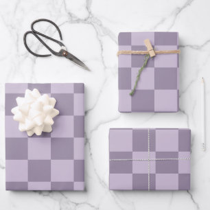 Minimalistisches, weiches Lavendel-Karomuster Geschenkpapier Set