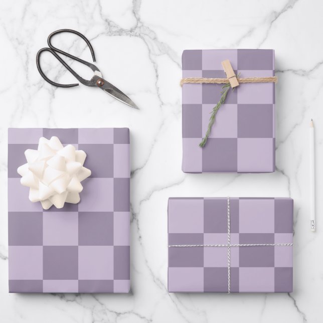 Minimalistisches, weiches Lavendel-Karomuster  Geschenkpapier Set (Vorderseite)