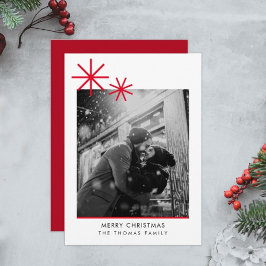 Minimalistisches Weihnachts-Einfaches Rotes Foto Feiertagskarte