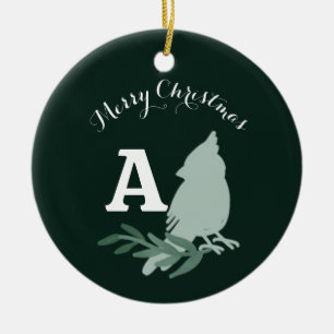 Minimalistisches Weihnachts-Kardinal Monogram-Foto Keramik Ornament