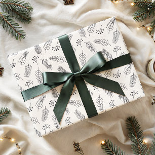 Minimalistisches Weihnachts-Winter-Kieferzweig-Mus Geschenkpapier