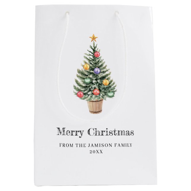 Minimalistisches Weihnachtsbaumfamilienjahr Mittlere Geschenktüte (Vorderseite)