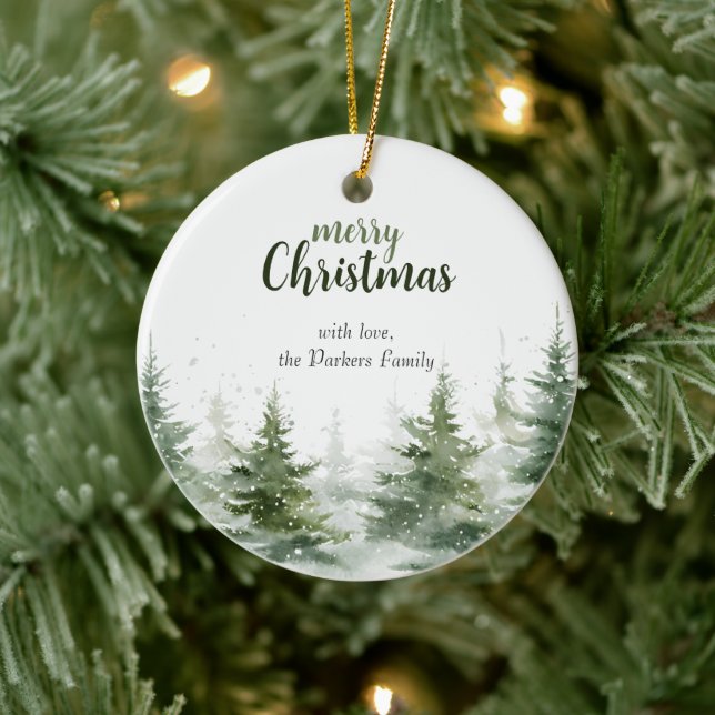 Minimalistisches Weihnachtsgebirge Evergreen Snow Keramik Ornament (Baum)