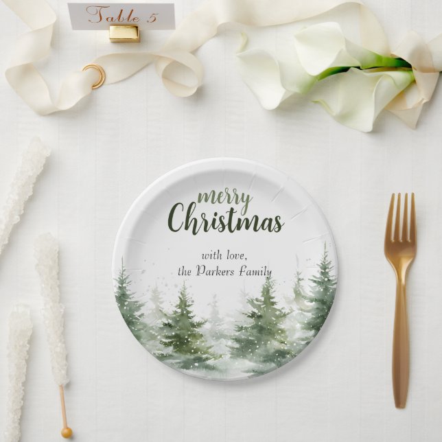Minimalistisches Weihnachtsgebirge Evergreen Snow Pappteller (Hochzeit)