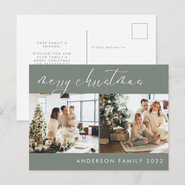 Minimalistisches Weihnachtsgrüßen | Sage Green Postkarte (Vorne/Hinten)