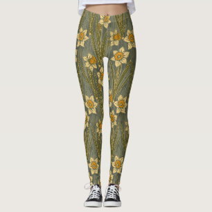Minimalistisches Weiß-Gelb-Narzissen-Blumenmuster Leggings