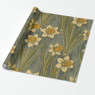 Minimalistisches Weiß-Gelb-Osterglocken-Blumenmust Geschenkpapier