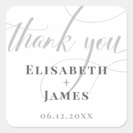 Minimalistisches Weiß & Graue Kalligrafie Chic Wed Quadratischer Aufkleber