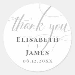 Minimalistisches Weiß & Graue Kalligrafie Chic Wed Runder Aufkleber