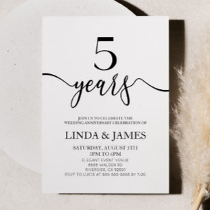 Minimalistisches Weiß Schwarz 5. Hochzeitstag Einladung