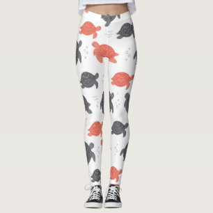 Minimalistisches Weiß- und Grau-Muster mit Meeress Leggings