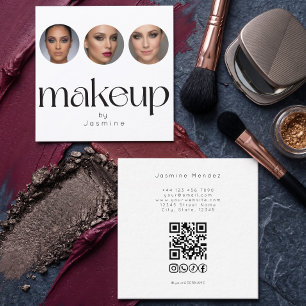 Minimalistisches weißes 3-Foto-MUA-QR-Code-Socials Quadratische Visitenkarte