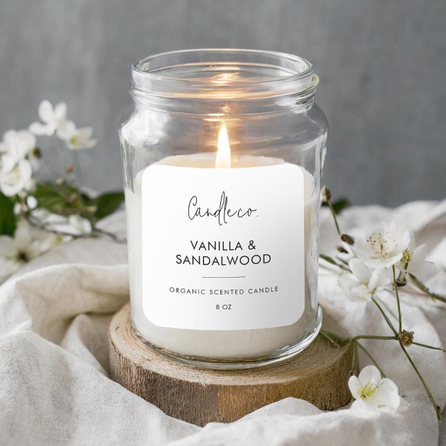 Minimalistisches, weißes Candle-Label Quadratischer Aufkleber (Von Creator hochgeladen)