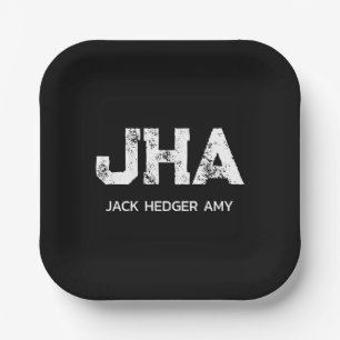 MINIMALISTISCHES WEIßES DREIBUCHSTABEN-MONOGRAMM N PAPPTELLER