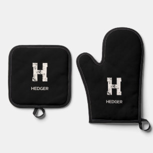 MINIMALISTISCHES WEIßES EIN-BUCHSTABEN-MONOGRAMM N OFENHANDSCHUH & Topflappen-Set