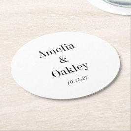 Minimalistisches Weißes Elegantes Hochzeitsszenari Runder Pappuntersetzer