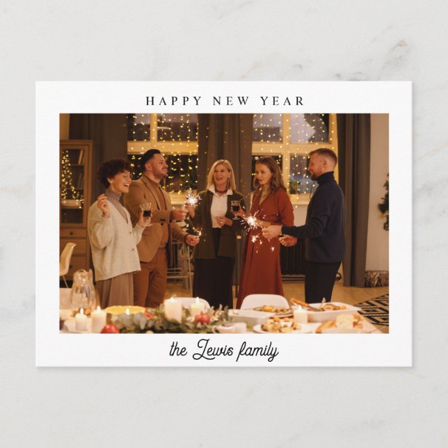 Minimalistisches Weißes Glück Neues Jahr Foto Postkarte (Vorderseite)