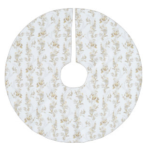 Minimalistisches weißes Goldblumenrock Polyester Weihnachtsbaumdecke