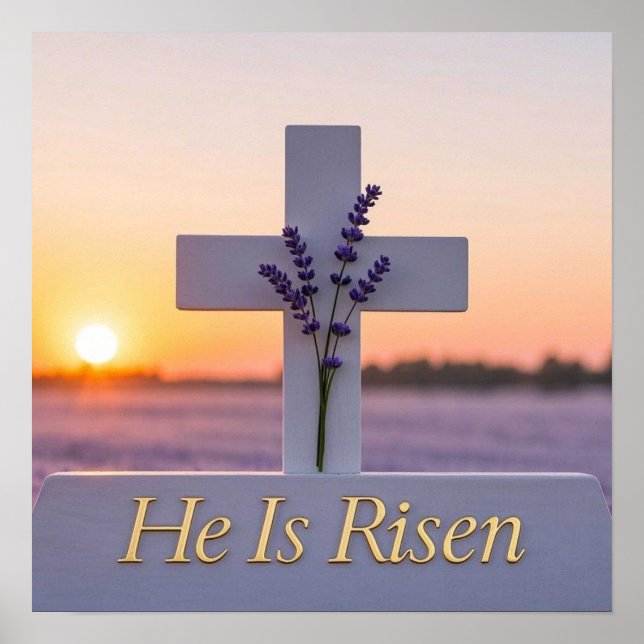 Minimalistisches weißes Kreuz mit Lavendel Poster (Vorne)