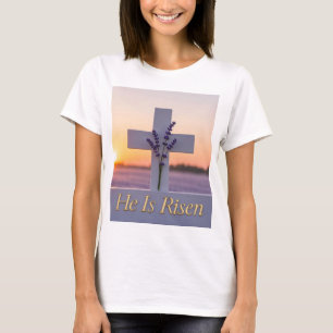 Minimalistisches weißes Kreuz mit Lavendel T-Shirt