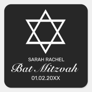 Minimalistisches weißes Schwarzes Bar Mitzvah Quadratischer Aufkleber