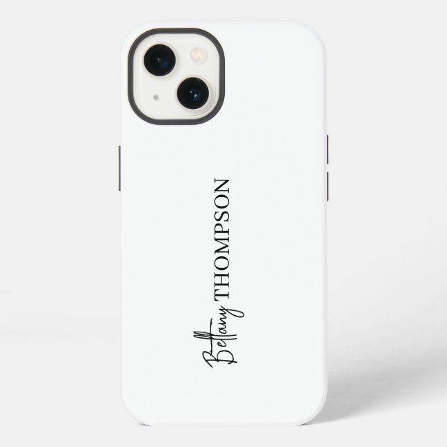 Minimalistisches weißes Skriptmonogramm iPhone Hülle (Rückseite)