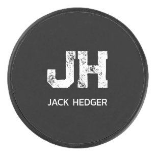 MINIMALISTISCHES WEIßES ZWEI-BUCHSTABEN-MONOGRAMM  EISHOCKEY PUCK