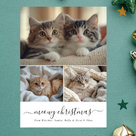 Minimalistisches Whimsy Script Meowy Weihnachtskat Feiertagskarte