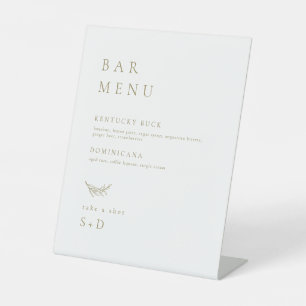 Minimalistisches White Gold Bar Menu Hochzeitszeic Sockelschild