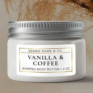 Minimalistisches White & Gold Body Butter JAR Prod Adressaufkleber