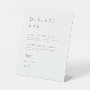 Minimalistisches White Gold Dessert Menü Hochzeit Sockelschild